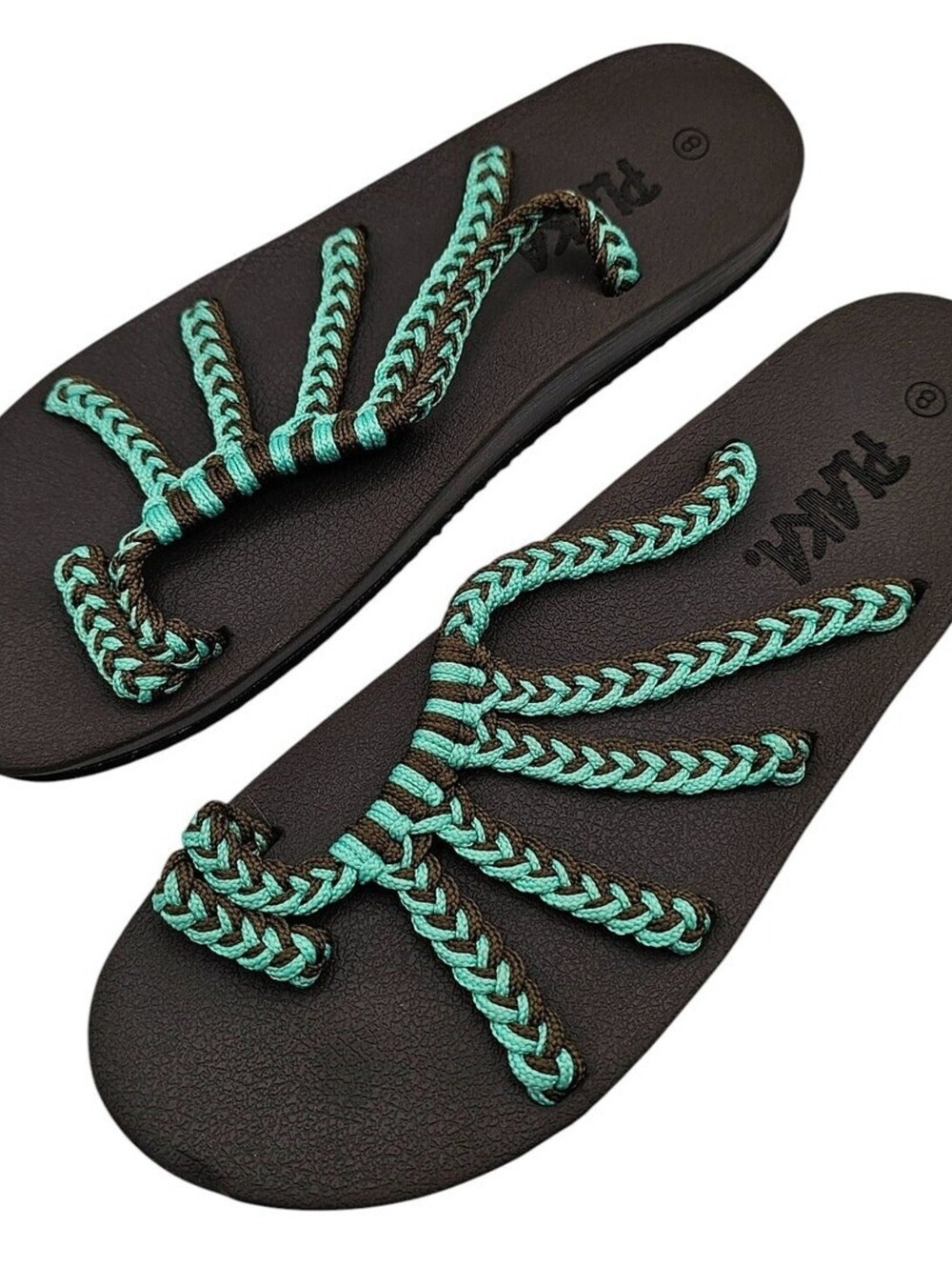 Plaka Splash Womens Sz 8 Flip Flops Sandals Green Black